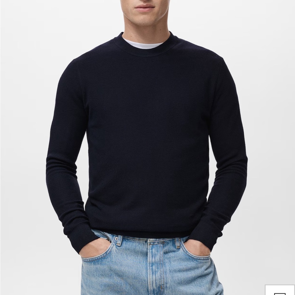 Mango men’s 100% Cotton Round Neck Sweater in Navy Blue- Size S